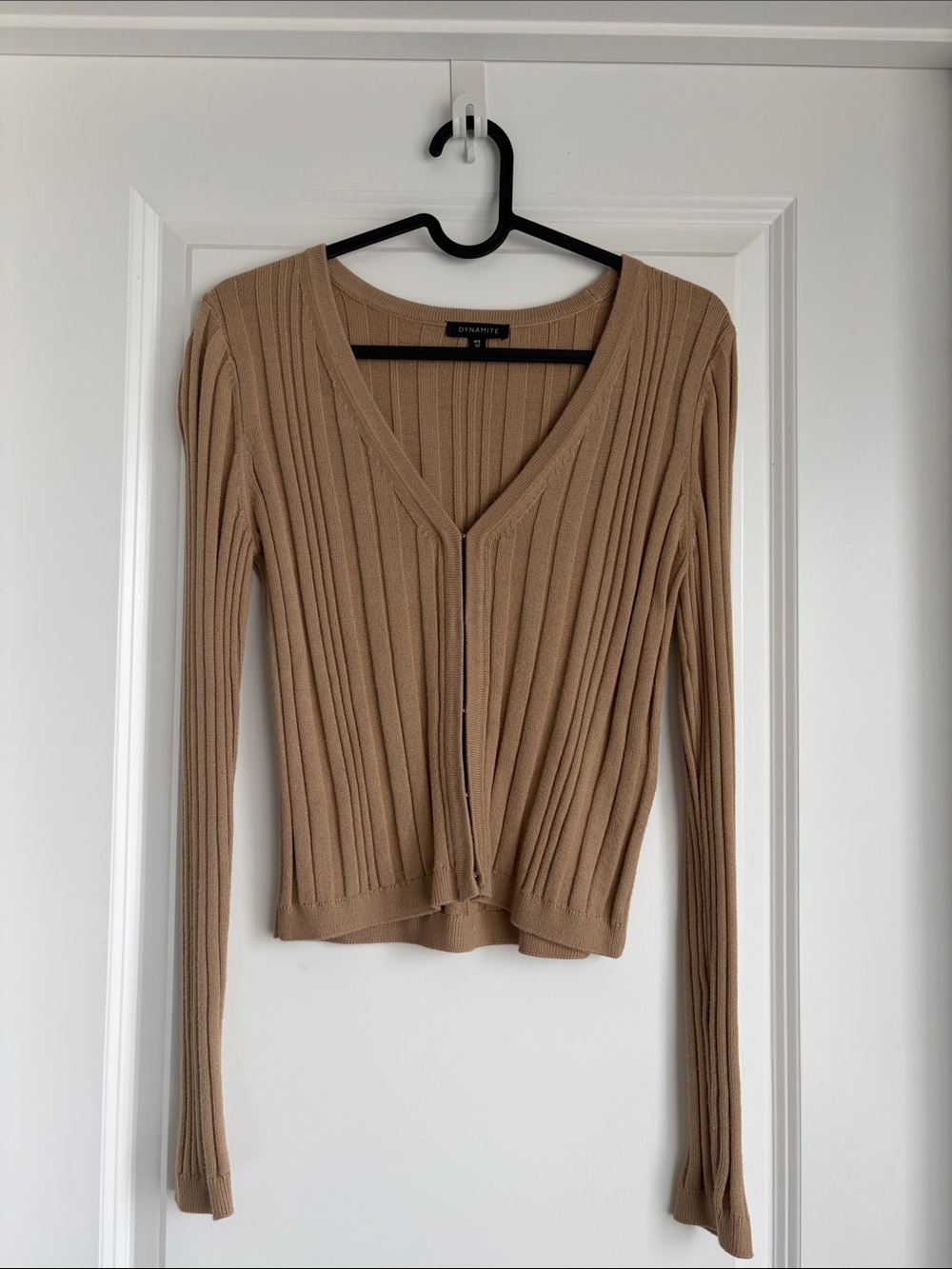 Dynamite Ribbed V-Neck Cardigan Brown Small